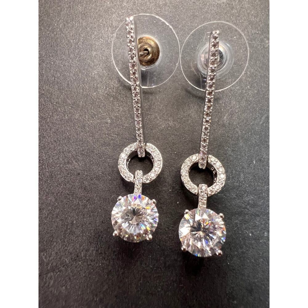 White CZ long earrings in sterling silver